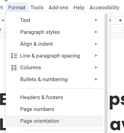 How to change page orientation on google docs format