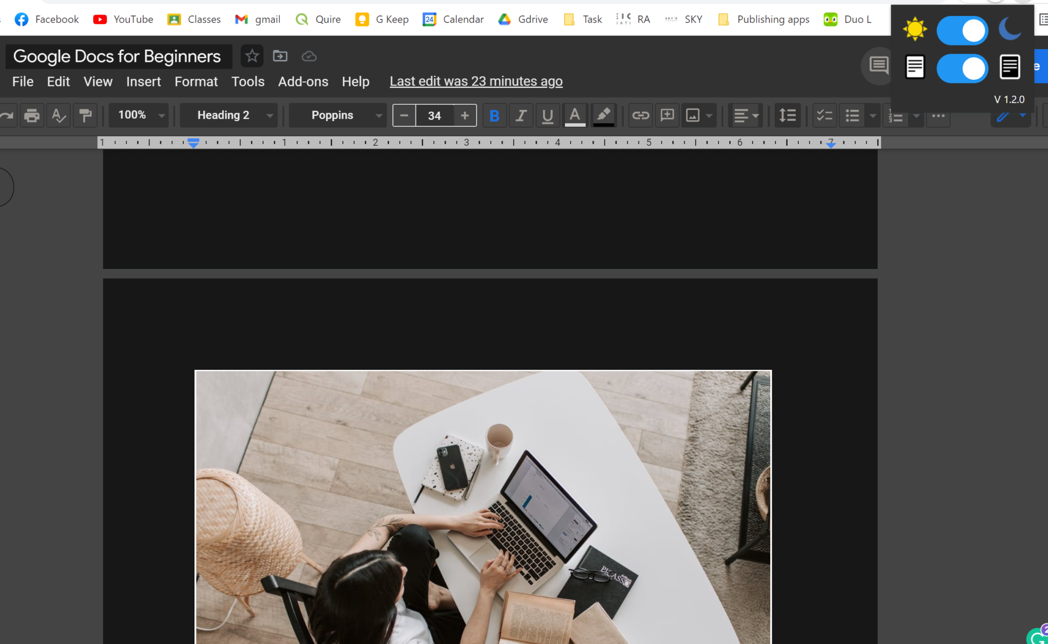 How to enable dark mode on Google docs
