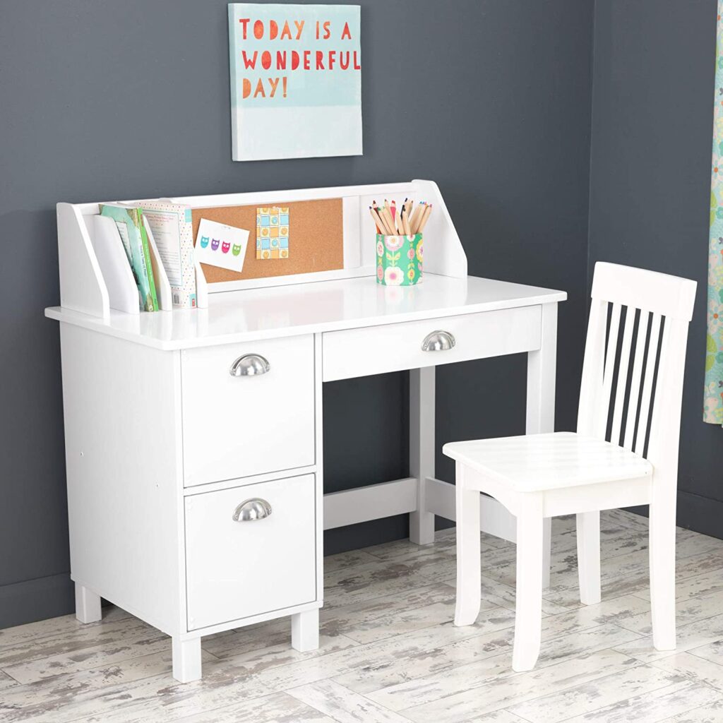 3 BEST Study Table for Kids You Can Buy Online KidKraft Wooden Study Desk for Children with Chair Bulletin Board and Cabinets White Gift for Ages 5 10