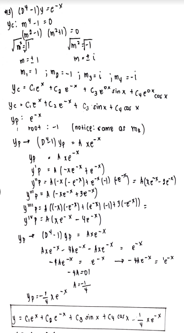 Solve Differential Equation: (D4-1)y=e^-x