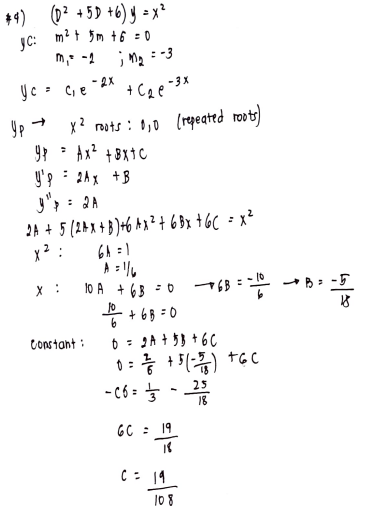 Solve Differential Equation: (D2+5D+6)y=x2