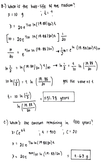 Differential equation. Laws of growth and decay.
Radium decomposes at the air at the rate proportional to the present amount. If initially there are 20 grams, and after 10 years, 06% of the original amount decomposed. 
A. Set a  model that will predict the amount of radium at any time t. What is the half life of the radium?